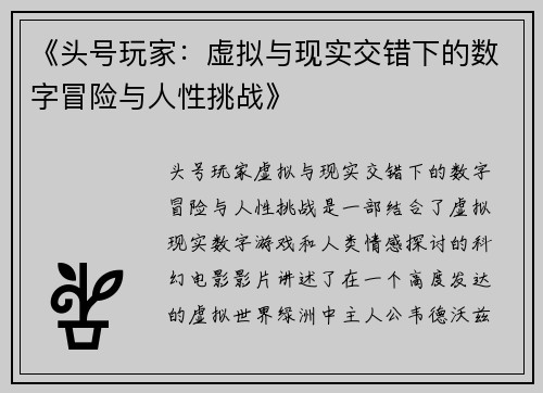 《头号玩家：虚拟与现实交错下的数字冒险与人性挑战》